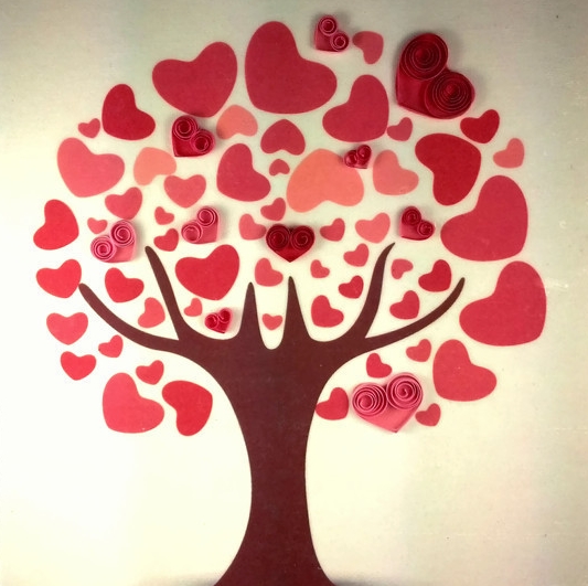 love tree hearts quilling art